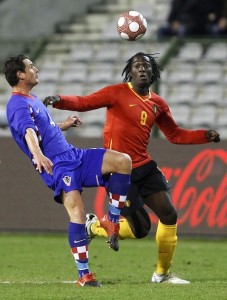 Belgium's Lukaku fights for the ball with Croatia's Krizanac during their international friendly soccer match at King Baudouin Stadium in Brussels