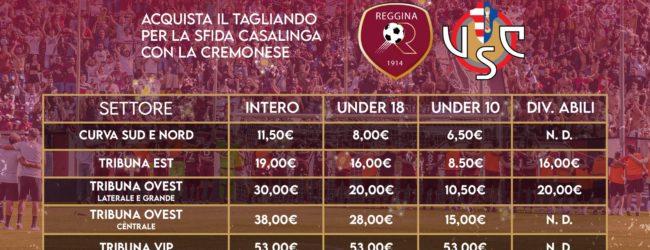 Reggina-Cremonese, martedì inizia la prevendita: info e costi