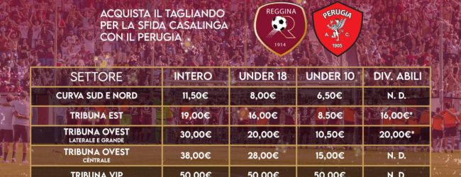 Reggina-Perugia, domani via alla prevendita